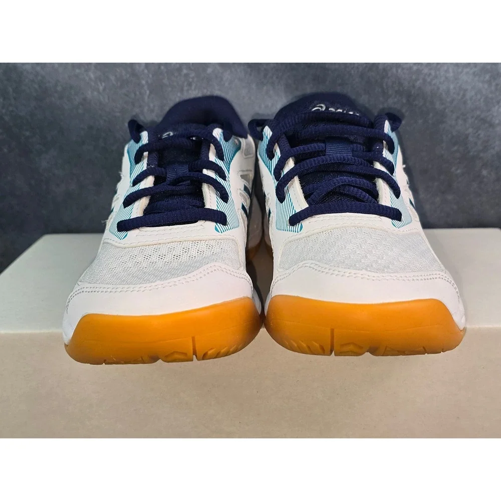 NWOT Asics Upcourt 5 Volleyball Shoes White Deep Ocean Indoor Court Kids Size 1